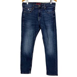 Guess Mens Athletic Tapered Denim Jeans Sz 32x32 (Actual 33 x 28) Med Dark Wash